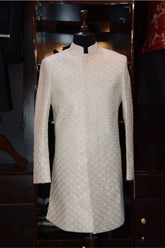 White Embraided Sherwani Set