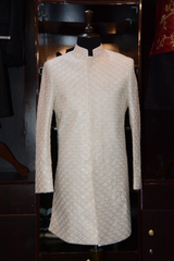 White Embraided Sherwani Set