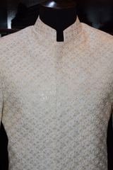 White Embraided Sherwani Set